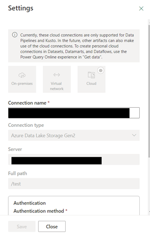 settings connection microsoft fabric